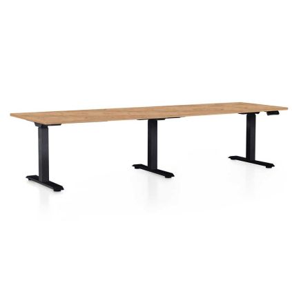 Výškově nastavitelný stůl OfficeTech Long, 260 x 80 cm, černá podnož, dub kraft
