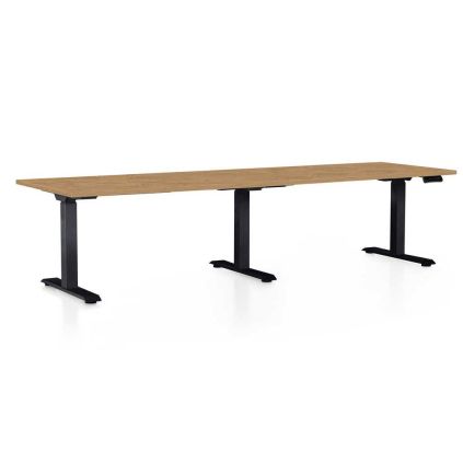 Výškově nastavitelný stůl OfficeTech Long, 260 x 80 cm, černá podnož, dub kamenný