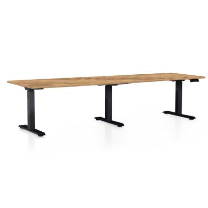 Výškově nastavitelný stůl OfficeTech Long, 260 x 80 cm, černá podnož, dub zlatý