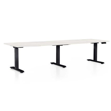 Výškově nastavitelný stůl OfficeTech Long, 260 x 80 cm, černá podnož, bílý jasan