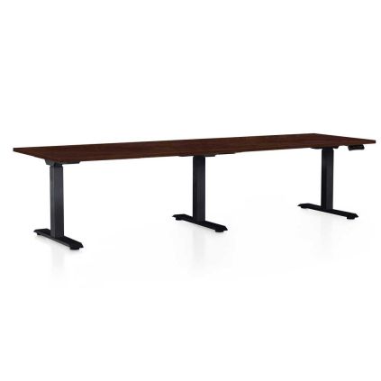 Výškově nastavitelný stůl OfficeTech Long, 260 x 80 cm, černá podnož, wenge