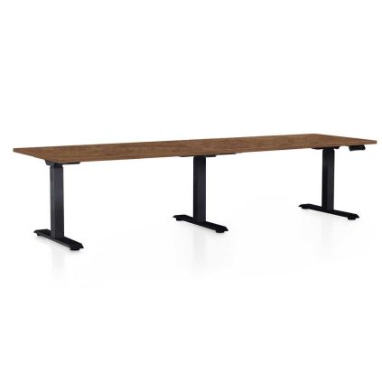 Výškově nastavitelný stůl OfficeTech Long, 260 x 80 cm, černá podnož, dub silverjack