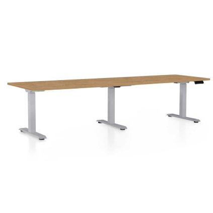 Výškově nastavitelný stůl OfficeTech Long, 260 x 80 cm, šedá podnož, dub kamenný