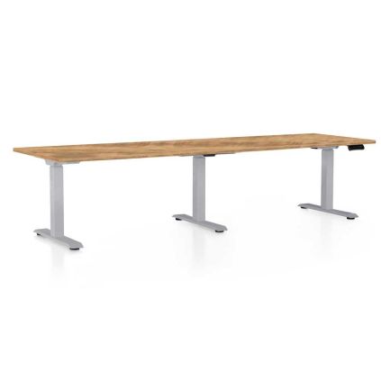 Výškově nastavitelný stůl OfficeTech Long, 260 x 80 cm, šedá podnož, dub zlatý