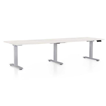 Výškově nastavitelný stůl OfficeTech Long, 260 x 80 cm, šedá podnož, bílý jasan