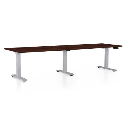 Výškově nastavitelný stůl OfficeTech Long, 260 x 80 cm, šedá podnož, wenge