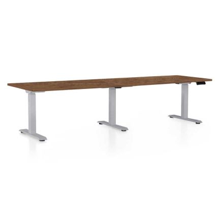 Výškově nastavitelný stůl OfficeTech Long, 260 x 80 cm, šedá podnož, dub silverjack