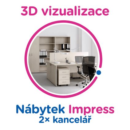 3D vizualizace Impress: 2× kancelář, max. 12 pracovních míst