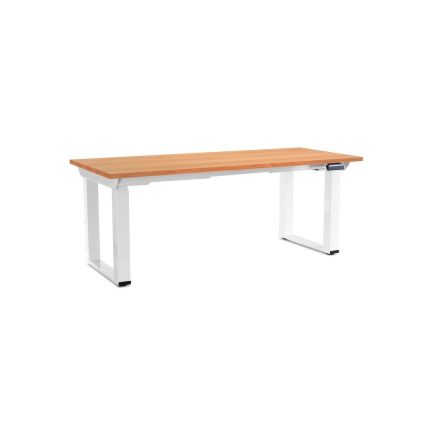 Výškově nastavitelný stůl OfficeTech Strong 180 x 80 cm, bílá podnož, buk