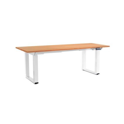 Výškově nastavitelný stůl OfficeTech Strong 200 x 80 cm, bílá podnož, buk
