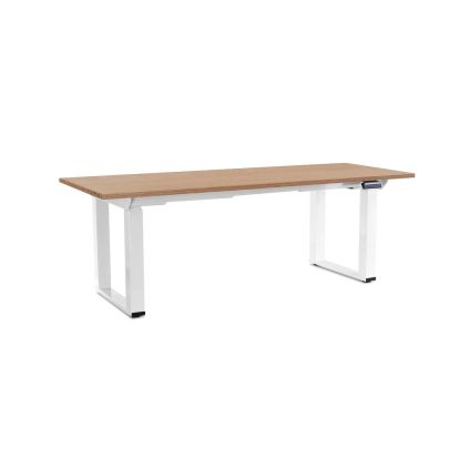 Výškově nastavitelný stůl OfficeTech Strong 200 x 80 cm, bílá podnož, dub