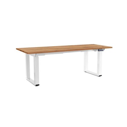 Výškově nastavitelný stůl OfficeTech Strong 200 x 80 cm, bílá podnož, dub kraft