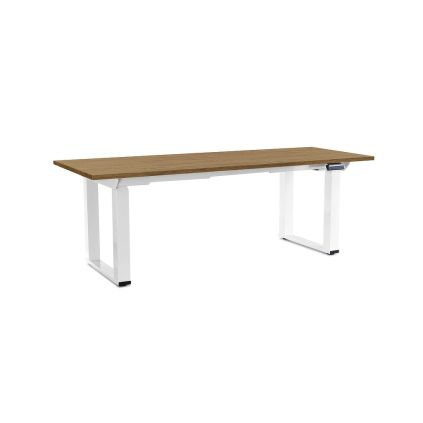 Výškově nastavitelný stůl OfficeTech Strong 200 x 80 cm, bílá podnož, dub kamenný