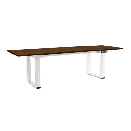 Výškově nastavitelný stůl OfficeTech Strong 240 x 80 cm, bílá podnož, ořech