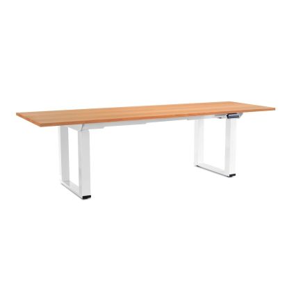Výškově nastavitelný stůl OfficeTech Strong 240 x 80 cm, bílá podnož, buk