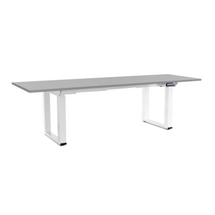 Výškově nastavitelný stůl OfficeTech Strong 240 x 80 cm, bílá podnož, světle šedá