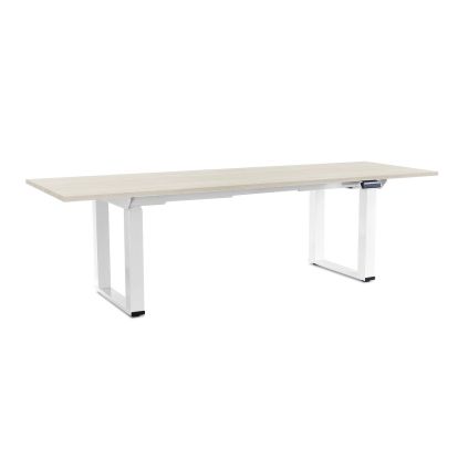Výškově nastavitelný stůl OfficeTech Strong 240 x 80 cm, bílá podnož, bílý jasan