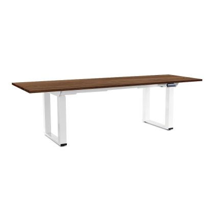 Výškově nastavitelný stůl OfficeTech Strong 240 x 80 cm, bílá podnož, dub silverjack