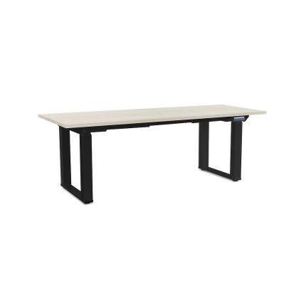 Výškově nastavitelný stůl OfficeTech Strong 200 x 80 cm, černá podnož, bílý jasan