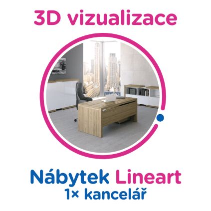 3D vizualizace Lineart: 1× kancelář,  max. 6 pracovních míst