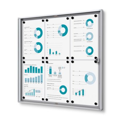 Interiérová informační vitrína Economy 6 x A4 - plechová záda, protipožární, hliník