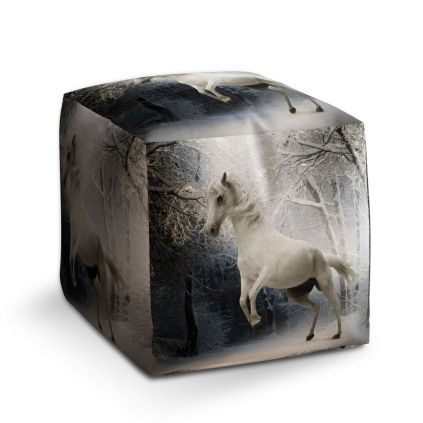 Taburet Cube bílý kůň, šedá