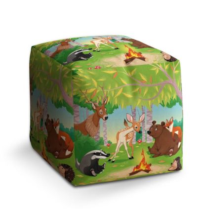 Taburet Cube lesní zvířátka 2, zelená