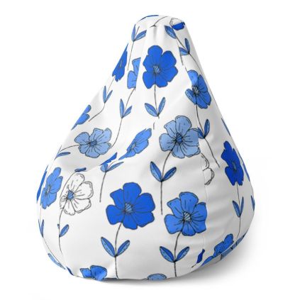 Sedací vak Pear modré květiny - dětský, bílá / modrá