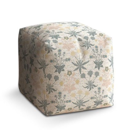 Taburet Cube šedé květiny, šedá