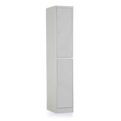 Kovová šatní skříňka - 2 boxy, 38 x 45 x 185 cm, cylindrický zámek, šedá - ral 7035