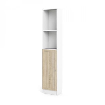 Skříň Bask 40,6 x 28,3 x 203,2 cm, dveře dřevo, bílá / dub sonoma