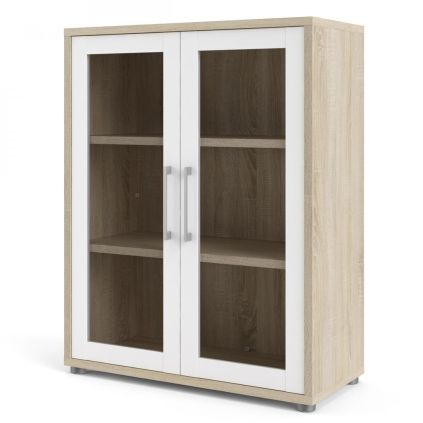 Skříň Modulo 89 x 40 x 113 cm, dveře sklo, dub sonoma / bílá / čirá