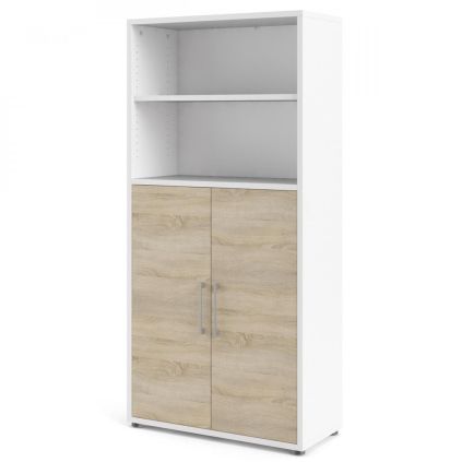 Skříň Modulo 89 x 40 x 186 cm, dveře dřevo, bílá / dub sonoma