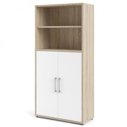 Skříň Modulo 89 x 40 x 186 cm, dveře dřevo, dub sonoma / bílá