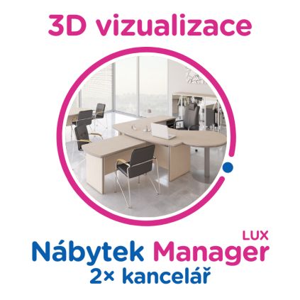 3D vizualizace Manager LUX: 2× kancelář, max. 12 pracovních míst