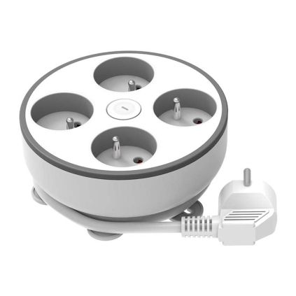 Prodlužovací kabel 4Z - disk, 2m, vypínač, 3x1,0, bílá