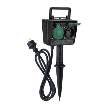 Zahradní sloupek 230V 2Z - PG03, 1,5m kabel, časový spínač, černá
