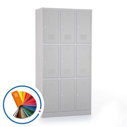 Kovová šatní skříňka - 9 boxů, 90 x 45 x 185 cm, cylindrický zámek, libovolná RAL
