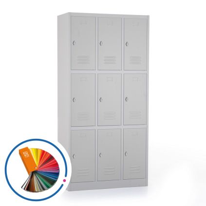 Kovová šatní skříňka - 9 boxů, 90 x 45 x 185 cm, otočný zámek, libovolná RAL