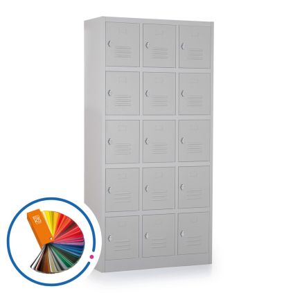 Kovová šatní skříňka - 15 boxů, 90 x 40 x 185 cm, otočný zámek, libovolná RAL