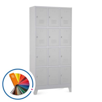 Kovová šatní skříňka - 12 boxů, 90 x 40 x 195 cm, pevné nohy, otočný zámek, libovolná RAL