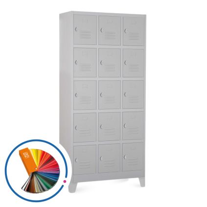 Kovová šatní skříňka - 15 boxů, 90 x 40 x 195 cm, pevné nohy, otočný zámek, libovolná RAL