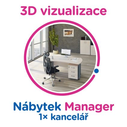 3D vizualizace Manager: 1× kancelář,  max. 6 pracovních míst