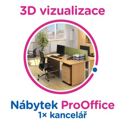 3D vizualizace ProOffice: 1× kancelář,  max. 6 pracovních míst