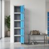 Kovová šatní skříňka - 5 boxů, 38 x 45 x 185 cm, otočný zámek, modrá - ral 5012