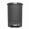 Půlkulatý pedálový koš 50 l, šedý plast, šedá