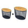 Set 2 univerzálních oválných košů s bambusovým víkem, 30 + 55 l, přírodní dřevo / antracit