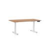 Výškově nastavitelný stůl OfficeTech D, 140 x 80 cm, bílá podnož, buk