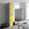 Kovová šatní skříňka - 2 boxy, 38 x 45 x 185 cm, otočný zámek, žlutá - ral 1023