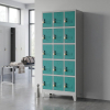 Kovová šatní skříňka - 15 boxů, 90 x 40 x 195 cm, pevné nohy, otočný zámek, zelená - ral 6033
